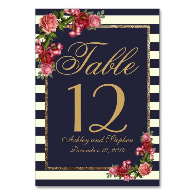 Numeração De Mesa Rosas Marinhos e números Dourados da tabela (Frente)