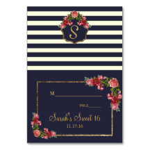 Rosas Marinhos e placas de lugar Douradas