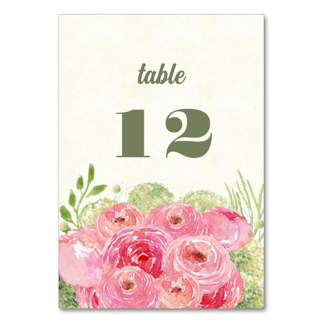 Numeração De Mesa Rosas Rosa Românticas Aquarela (Frente)