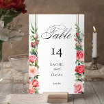 Numeração De Mesa Rosas Rosa Românticas De Cores Aquáticas<br><div class="desc">Colunas elegantes de rosas de aquarela vibrantes, cor-de-rosa e pinceladas, e folhagem de salga que fazem fronteira com uma etiqueta de vazio central, com bandas de ouro fina e gradiente, sobre um plano de aquarela sutil. Inclui campos de texto editáveis e gráfico de texto "Mesa" na fonte de script personalizada...</div>