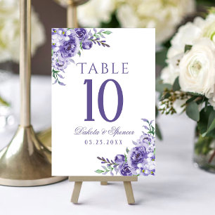 Numeração De Mesa Rosas roxas Elegante Watercolor Floral Boho