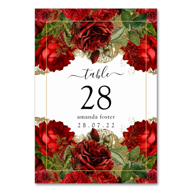 Numeração De Mesa Rosas ruivos e Dourados Quinceañera (Frente)