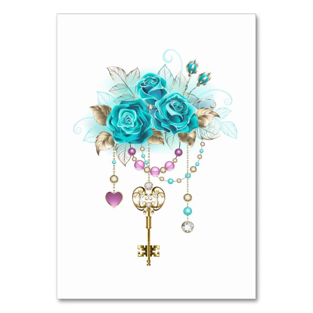 Numeração De Mesa Rosas Turquesas com Chaves (Frente)