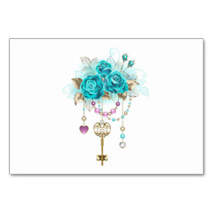 Numeração De Mesa Rosas Turquesas com Chaves