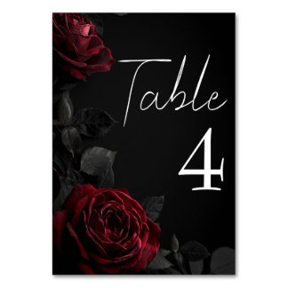 Numeração De Mesa Rosas Vermelhas em Casamento Gótico Floral Sombrio