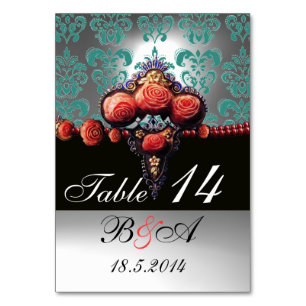 NUMERAÇÃO DE MESA ROSAS VERMELHOS DE CORAL, MONOGRAMA BRANCA AZUL NE