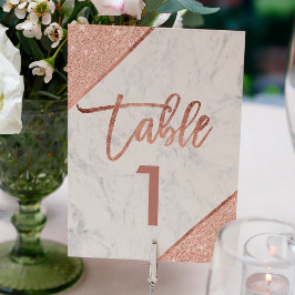 Numeração De Mesa Rose gold glitter script white marble table number