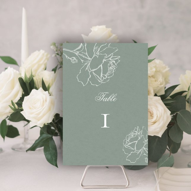 Numeração De Mesa Roses Vow Sage Green Modern Classic Formal Wedding (sage green wedding theme table number modern classic white roses floral frame formal traditional)