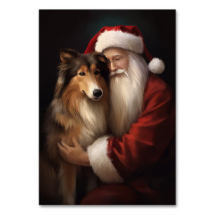 Numeração De Mesa Rough Collie com Papai Noel Natal Festivo