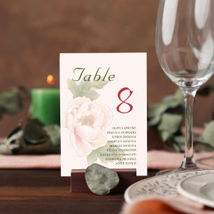 Numeração De Mesa Roxo Bege Peônia Floral Nome do Convidados Número 