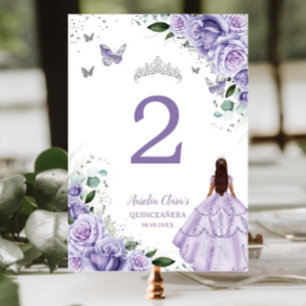 Numeração De Mesa Roxo Floral Princesa Prata Quinceañera XV 16