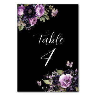 Numeração De Mesa Roxo Gótico e Florais Negra Moody Quinceañera