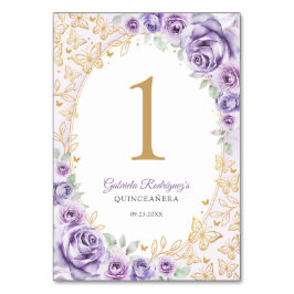 Numeração De Mesa Roxo Lilás Dourado Floral Quinceanera