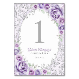Numeração De Mesa Roxo Lilás Prata Floral Quinceanera
