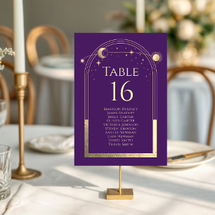 Numeração De Mesa Roxo Místico Dourado Sol Lua Estrelas Casamento