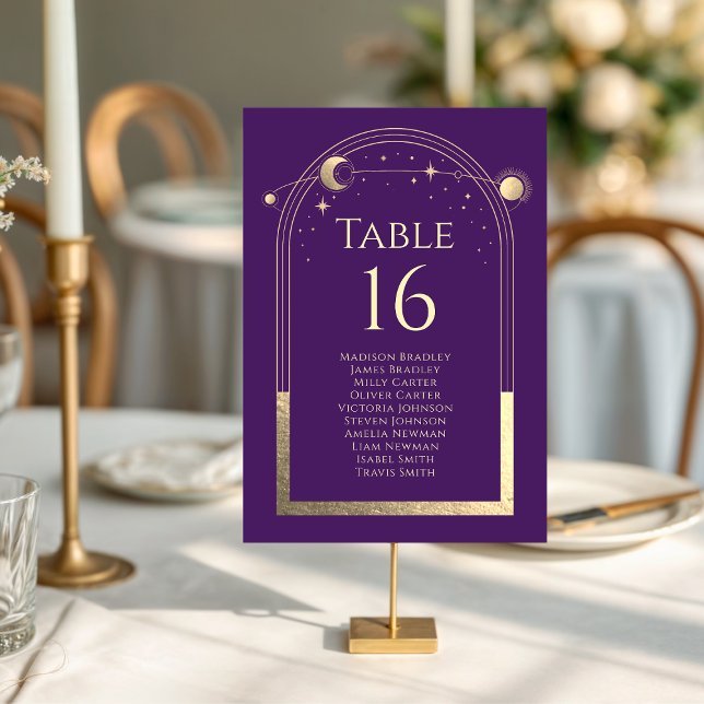 Numeração De Mesa Roxo Místico Dourado Sol Lua Estrelas Casamento (Criador carregado)