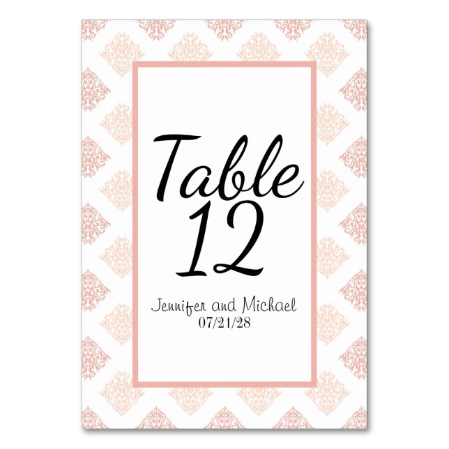 Numeração De Mesa Roxo Pastel de Pêssego Damask (Frente)