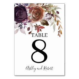 Numeração De Mesa Roxo Plum e Dourado Casamento Floral
