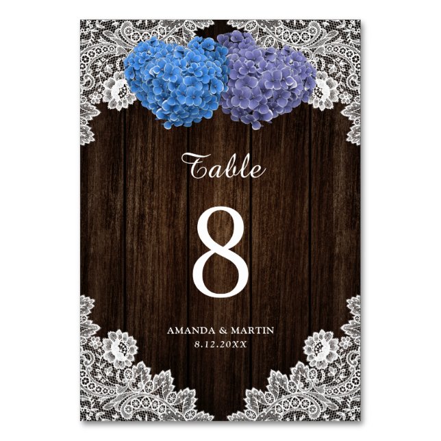 Numeração De Mesa Roxo Russo e Azul Lace de Madeira Floral (Frente)