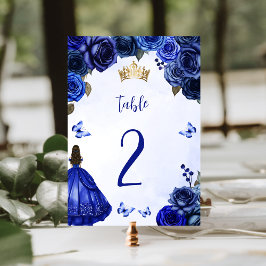 Numeração De Mesa Royal Blue Dourado Princesa Floral Quinceañera