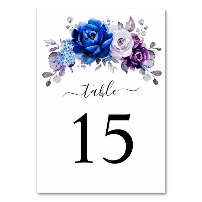 Numeração De Mesa Royal Blue Purple Navy Lilac Blooms Wedding (Frente)