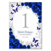Royal Blue Silver Floral Quinceanera