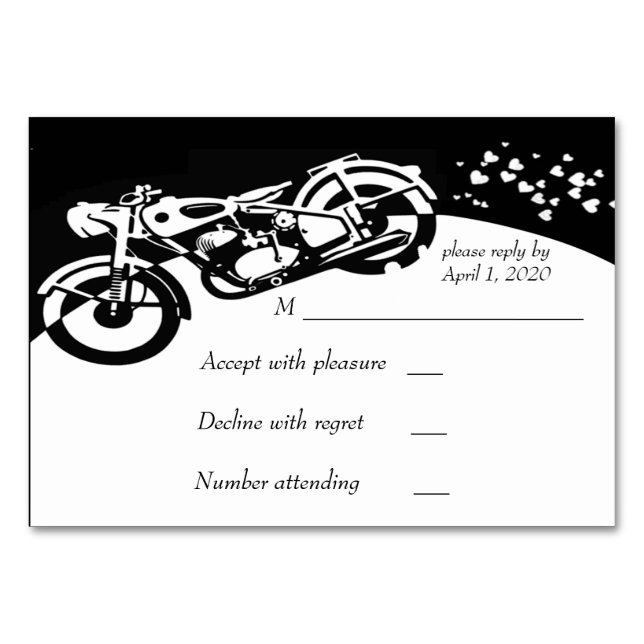 Numeração De Mesa RSVP de Casamento de Motociclos Brancos Negros (Verso)