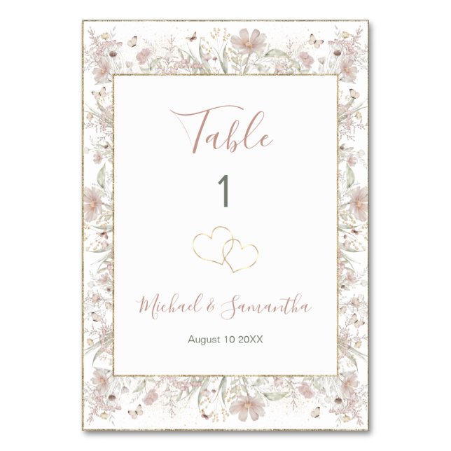 Numeração De Mesa Rubor e Primavera de Casamento com Flores Silvestr (Frente)