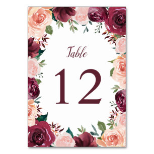 Numeração De Mesa Rubor Rosa Bordô Rosa Floral Borda Casamento