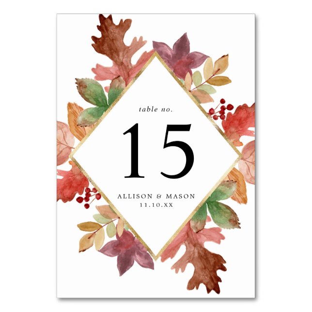 Numeração De Mesa Rustic Autumn Deixa Casamento Personalizado (Frente)