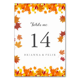 Numeração De Mesa Rustic Autumn Leaves Wedding Table Number Card