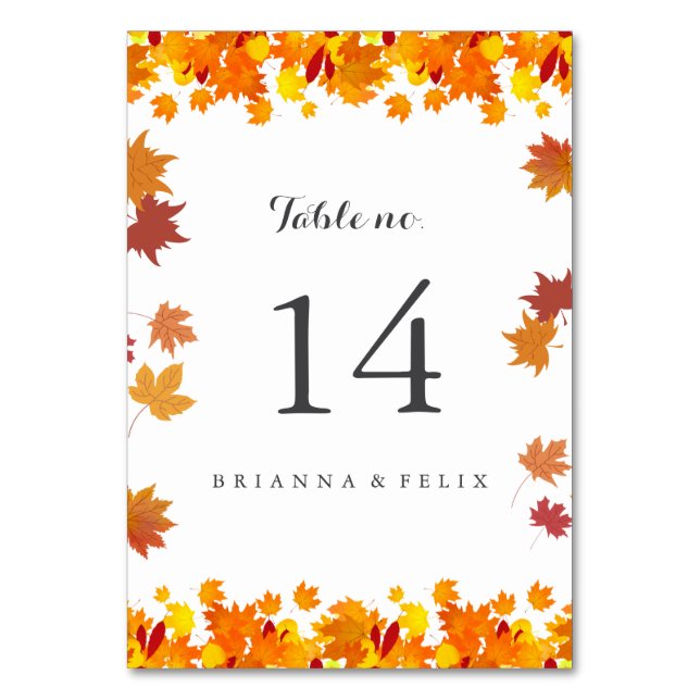 Numeração De Mesa Rustic Autumn Leaves Wedding Table Number Card (Frente)