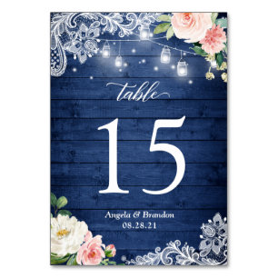 Numeração De Mesa Rustic Blue Mason Jar Lights Lace Casamento Floral