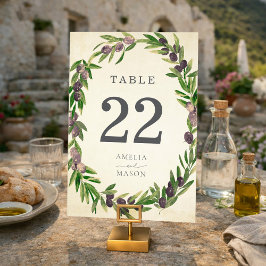 Numeração De Mesa Rustic Botanical Olive Wreath Table Number Card