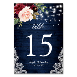 Numeração De Mesa Rustic Burgundy Floral String Luzes Lace Casamento