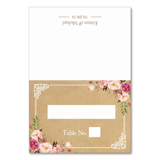 Numeração De Mesa Rustic Floral Frame Kraft Casamento Local (Frente)