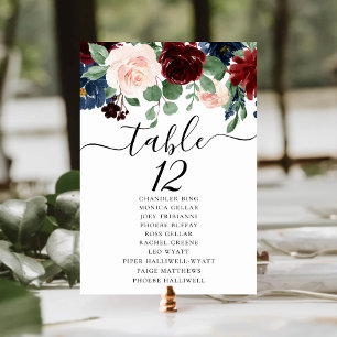 Numeração De Mesa Rustic Floral   Marinho Azul Borgonha Buquê Verme