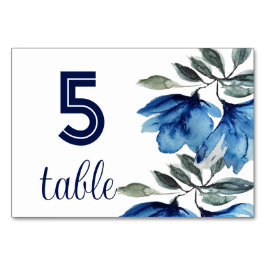 Numeração De Mesa Rustic Indigo Blue Floral Watercolor Moderna