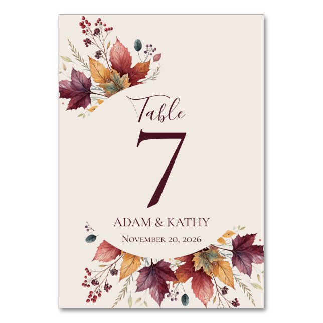 Numeração De Mesa Rustic Maple Leaf Fall Wedding Table Numbers (Frente)