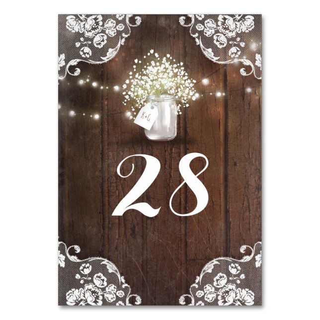 Numeração De Mesa Rustic Mason Jar Baby's Breath String Lights Barn (Frente)