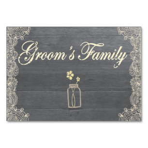 Numeração De Mesa Rustic Mason Jar e Lace Groom Family Mesa Card