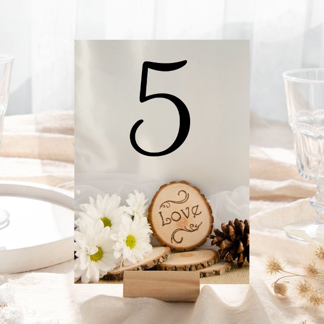 Numeração De Mesa Rustic White Daisies Woodland Número da Mesa de Ca (Criador carregado)
