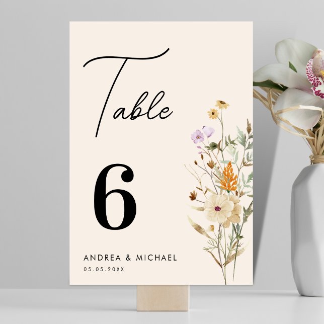 Numeração De Mesa Rustic Wildflower Cream Script Boho Weding (Criador carregado)
