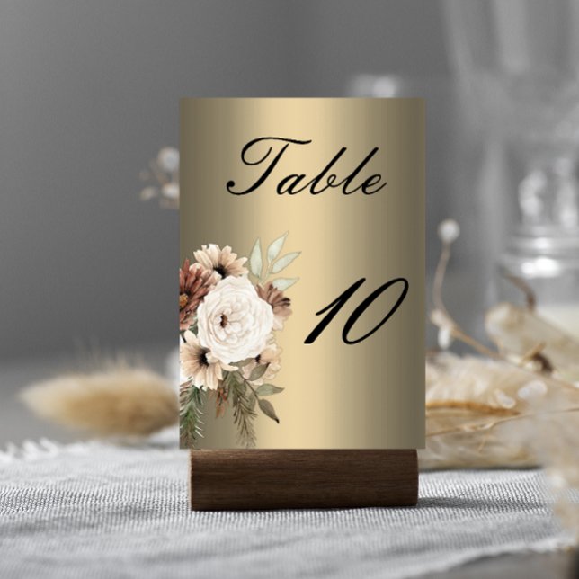 Numeração De Mesa Rustic Wildflower sobre Casamento Dourado Elegante (Criador carregado)