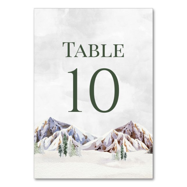Numeração De Mesa Rustic Winter Mountain Wedding Table Number Cards (Frente)