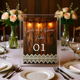 Numeração De Mesa Rustic Wood and Lace Wedding Table Card