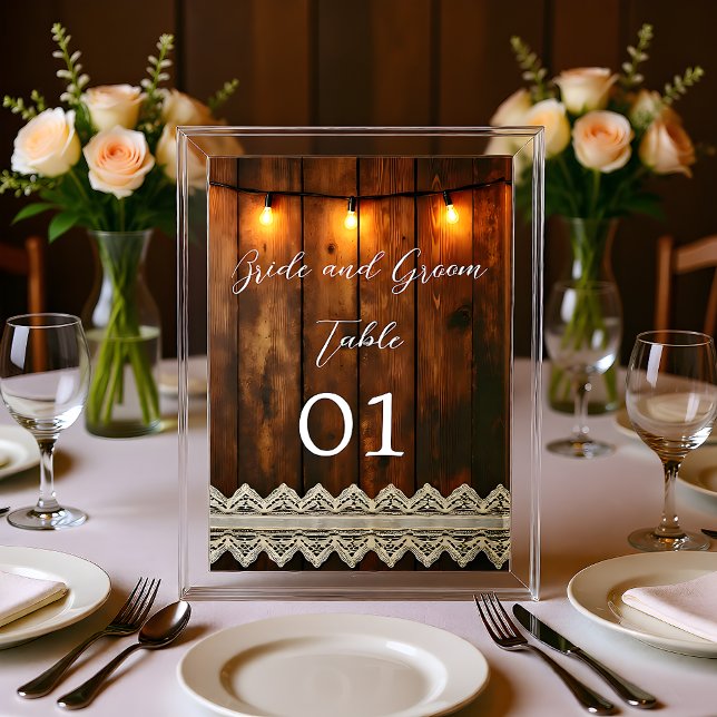Numeração De Mesa Rustic Wood and Lace Wedding Table Card (Criador carregado)