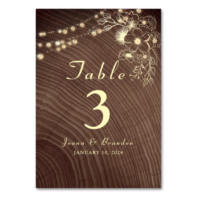 Numeração De Mesa Rustic Wood String Luzes Lace Casamento (Frente)