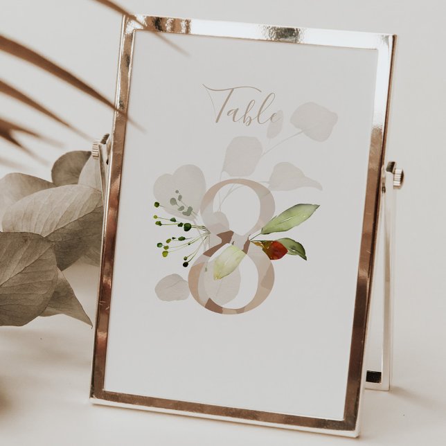 Numeração De Mesa Rústico Floral Escrito à Mão 8 Casamento (Criador carregado)
