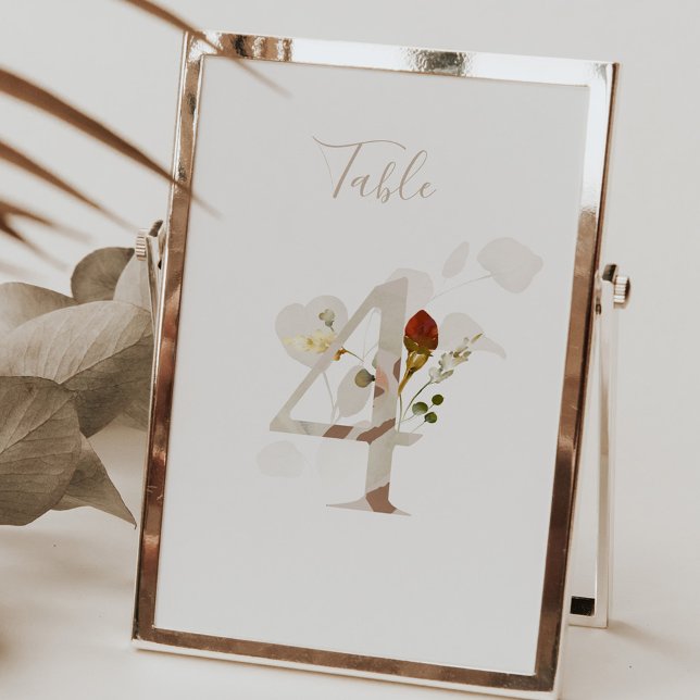 Numeração De Mesa Rústico Floral Escrito à Mão Casamento 4 (Criador carregado)